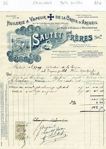 Dépt 92 - Montrouge - Belle Entête Huilerie à Vapeur de la Croix d'Arcueil 1903 - Picture 1 of 1