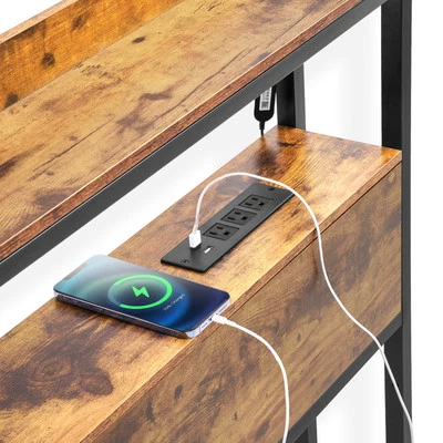 Uimoso Headboard for Full Size Bed Head Board with 2 Shelves & LED Light Brown - Image 1 of 4