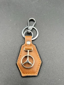 Mercedes-Benz Leather Metal Keychain - BROWN - Chrome - NEW - Picture 1 of 2