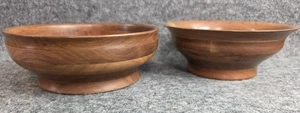Handcrafted Wooden Bowls Set Of 2 Carved Hardwood Decorative Serving Vtg - Picture 1 of 9