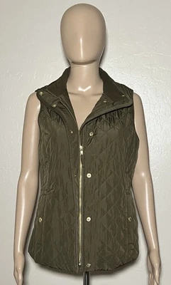 Talbots 女式小号橄榄绿色钻石绗缝背心按扣拉链口袋衬里新品 — 第 1/4 张图片