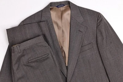 Vintage Cricketeer Herringbone Stripe Brown Wool Suit 40 R Pants 32x31 - Image 1 of 4