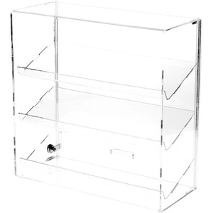 Plymor Acrylic Locking Case w/ Sliding Back, 3 Shelves, 16.25" x 16.25" x 7" - Picture 1 of 1