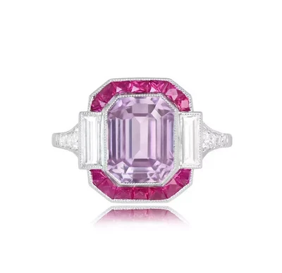 4.0Ct Emerald Cut Lab-Created Diamond & Ruby Christmas Ring 14K White Gold FN - Image 1 of 4