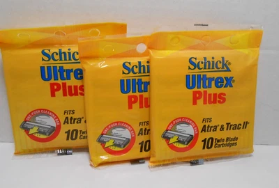Картриджи с двойным лезвием Schick Ultrex Plus 30 новые из старых запасов 1995 г. подходят для Atra Trac ll упаковка 3 шт. - Изображение 1 из 3