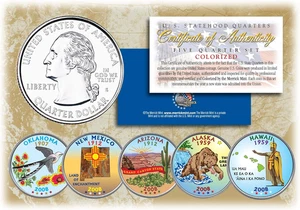 2008 US Statehood Quarters COLORIZED Legal Tender 5-Coin Complete Set W/Capsules - Picture 1 of 12