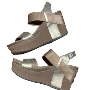 Corkys Wedge Sandals Platform Metallic Bronze Silver Ankle Strap Shoes wedges - Picture 1 of 4