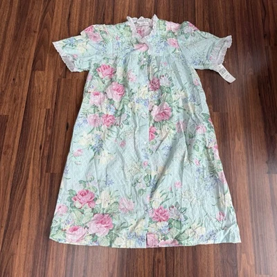 Vintage Miss Elaine Floral Robe Housecoat Nightgown Rose Flower Sz L USA NOS NWT - Image 1 of 4
