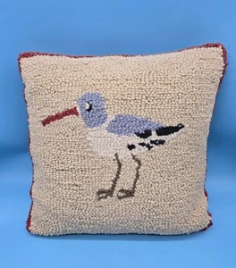 L.L. Bean Hooked Wool Sandpiper Throw Pillow Beach Coastal Shorebird - Picture 1 of 4