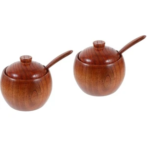  2 Sets Wooden Salt Box with Lid Retro Condiment Container Spices Jars - Picture 1 of 12