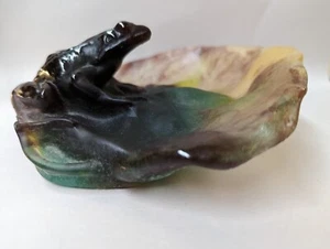 Daum France Pate de Verre Large Frog on Lily Pad Signed 6.5” - Picture 1 of 9