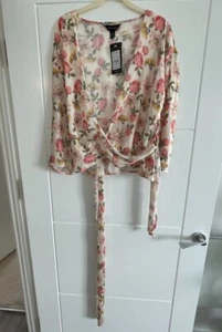 New Look Kate Floral Satin Wrap Blouse - Size 8 BNWT - Picture 1 of 6