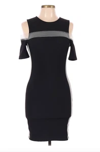 TOPSHOP Dress Bodycon Elastic Trim Cold Shoulder Black 6 Nordstrom Knee Length - Picture 1 of 7