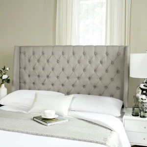SAFAVIEH London Winged Linen Headboard Flat Nail Head | Taupe | Full | - Picture 1 of 6