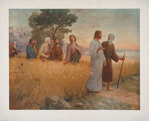 ETIENNE AZAMBRE XRare Antique c1926 Collotype Lithograph JESUS IN THE CORNFIELD - Bild 1 von 1