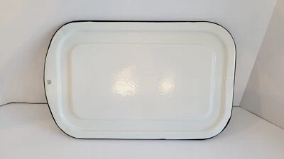 Enamelware Rectangle Refrigerator Box Lid Only White and Black 15” x 9. 5”  - Image 1 of 4