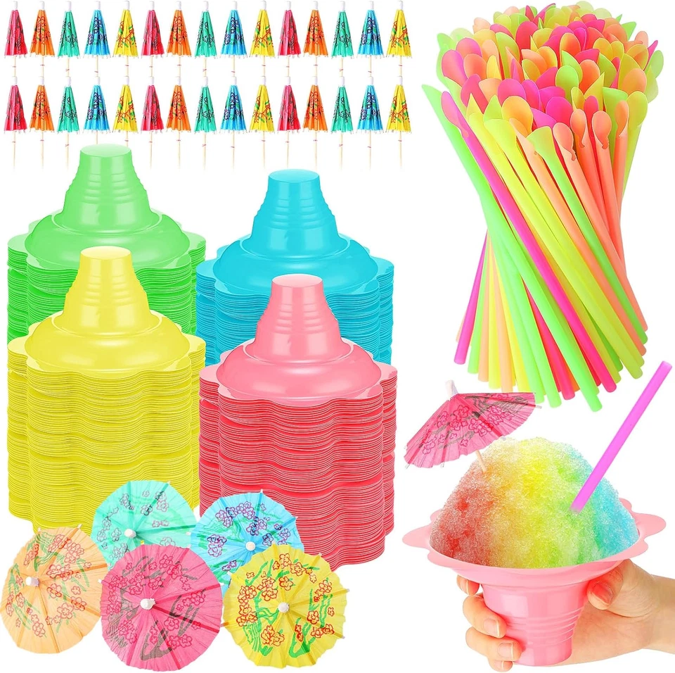 50 Sets Summer Snow Cone Cups and Spoon Straws with Paper Umbrellas Kit, Small L - Image 1 of 4