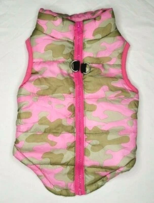 Pink Camo Dog Vest Large Double D Ring Zipper Closure Nylon Padded Winter Warm  - Image 1 of 4