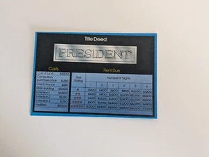 MB Hotel 1986 Board Game Spare Parts Title Deed - President- Brand New - Picture 1 of 2