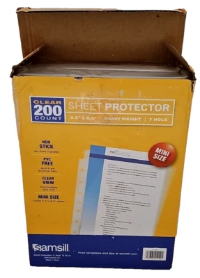 Open Box 200 SAMSILL Mini Size 7 Hole Sheet Protectors for 5.5"x8.5" Paper - Image 1 of 4