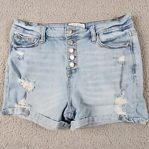 Judy Blue Women's Distressed Denim Shorts With Button Fly Size L Light Wash - Picture 1 of 8