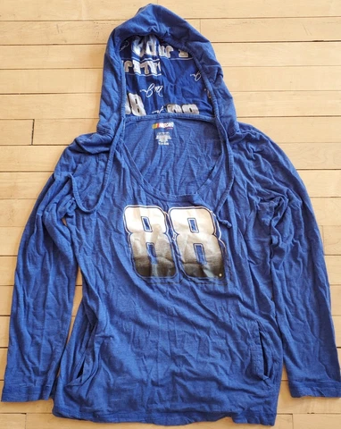 Dale Earnhardt Jr 88 Pull-Over Hoodie Blue Sweatshirt Women's Large NASCAR Shirt Cover