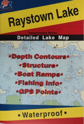 FISHING HOT SPOTS Raystown Lake Detailed Fishing Map, GPS Points, Waterproof, Depth Contours #L399