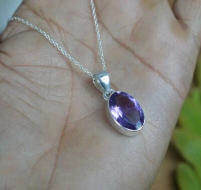 Pendente In Amatista Viola Naturale In Argento Sterling 925 Per Anniversario - Immagine 1 di 4