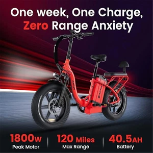 20" Foldable E-Bike Long Range 120 Miles Peak 1800W Safe Tec Fat Tire 48V 40.5AH - Picture 1 of 22