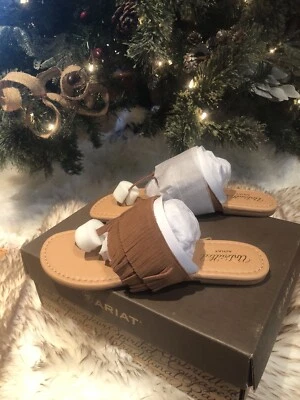 ARIAT Unbridled Stella Whiskey Leather Tassel Fringe Sandals Flip Flops Size 8.5 - Image 1 of 4