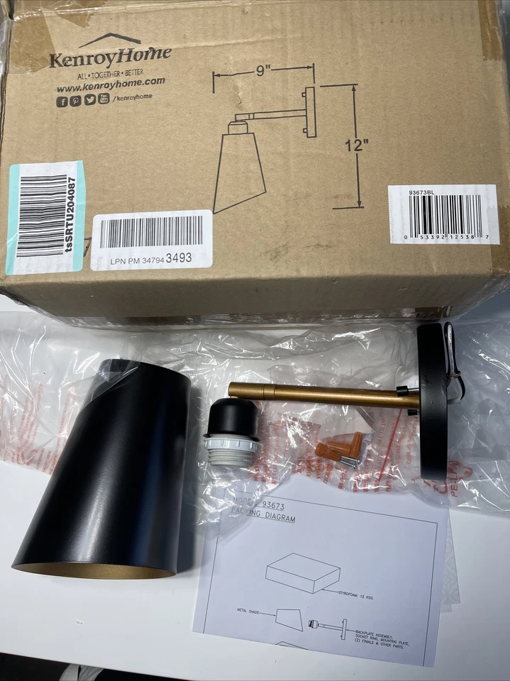 Aplique Kenroy Home 93673BL Alvar 1 Luz Negro Nuevo Foto 1 de 4