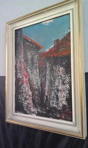 Grande toile , tableau, Maisons, ruelles de Lissone en Italie signé et daté 1961 - Picture 1 of 8