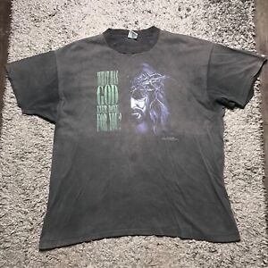 VINTAGE Jesus Shirt Mens XL Black What Has God Done For You Graphic Tee 90s