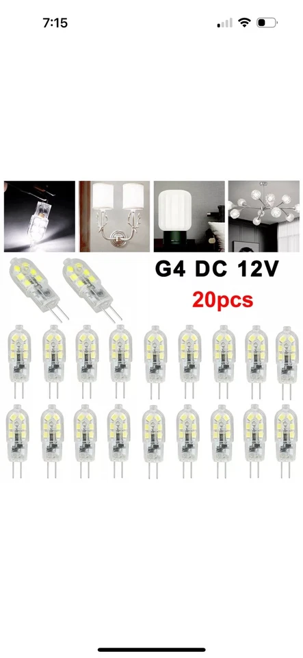 20PCS White G4 LED Light Bulbs 2W (20W Equivalent) DC 12Volt Bi-pin Base Lamp US - Image 1 of 4