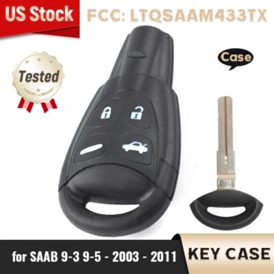 for 2003 - 2011 SAAB 9-3 9-5 Smart Key Case Shell Remote Fob Uncut LTQSAAM433TX - Image 1 of 4
