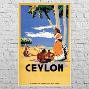 Poster Ceylon, 1948 | 21x33" Big size | Wall decor Sri Lanka Mount Lavinia beach - Picture 1 of 4