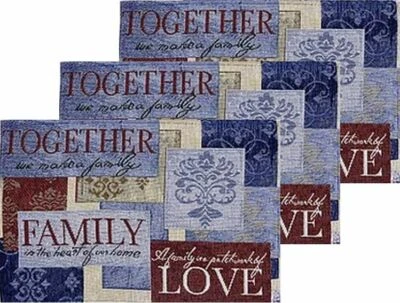 3 Tapestry Placemats,13"x19",INSPIRATIONAL, TOGETHER, FAMILY, LOVE PATCHWORK, HC - Image 1 of 4