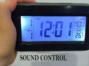 (LUZ DE CONTROL DE SONIDO) Reloj Digital Calendario Temperatura Alarma LED LUZ SOPORTE MESA - Imagen 1 de 7