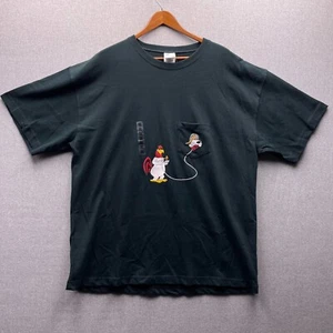 Foghorn Warner Bros. Herren 2XL bestickt Cartoon Dynamit schwarz Taschenhemd Vintage - Bild 1 von 9