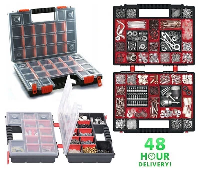 Duo Compartment Storage Tandem Organiser Case Tool Box Adjustable Dividers - Image 1 of 4