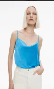 Witchery Blue Silky Cami Singlet Size 16 Minimalist Casual Summer 90s Party Glam - Picture 1 of 8