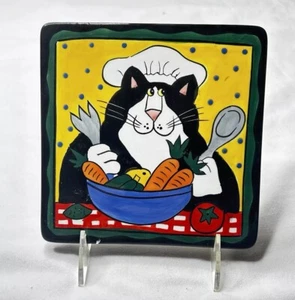 Catzilla Untersetzer Fliese 2002 Candace Reiter 6 Zoll quadratisch Koch Keramik gelb - Bild 1 von 4