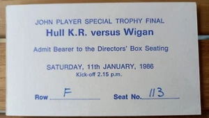 Caja de directores de entradas - Hull K R v Wigan John Player Final - Elland Rd 11.1.86 - Imagen 1 de 1