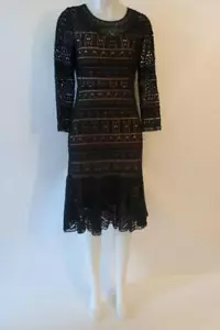 Abito donna Rebecca Taylor nero all'uncinetto con fodera nuda 4* - Foto 1 di 6