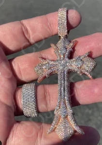 5CT VVS Moissanite Christmas Gift For Him Cross Pendant Rose Gold Plated Silver - Picture 1 of 6