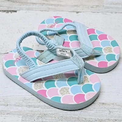 Carter's Toddlers 3 - 4 Mermaid Scale Blue Pink Flip Flop - Image 1 of 4