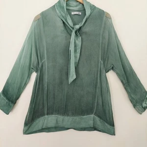 Top Dance In Paris Mezcla Seda Cuello Corbata Transparente Forrado Verde L/XL - Imagen 1 de 11