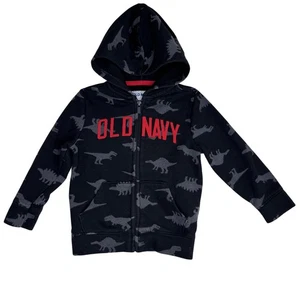 Old Navy Hoodie Boys 3T Black Dinosaur Print Full Zip Fleece Lined Sweatshirt - Picture 1 of 4