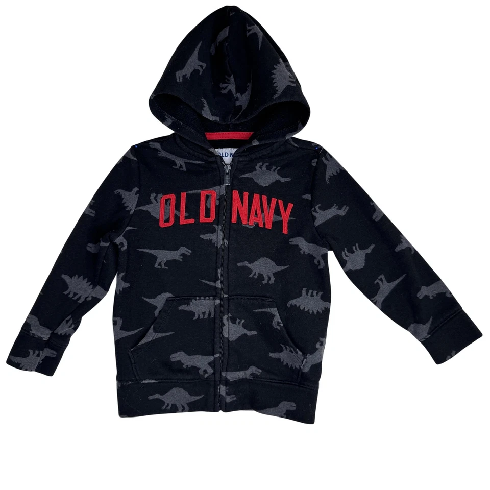 Sudadera con Capucha Old Navy Niños 3T Negra Estampado de Dinosaurio Cremallera Completa Forrada de Vellón Foto 1 de 4