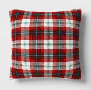 Übergroßes gewebtes Karo Urlaub Überwurf Kissen rot grün elfenbein - Schwelle NEU - Bild 1 von 6